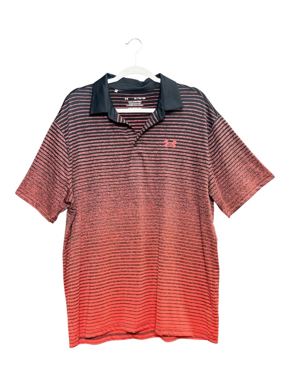 Under Armour Men's Playoff Polo Black Orange Ombre Striped Golf Shirt Sz XL